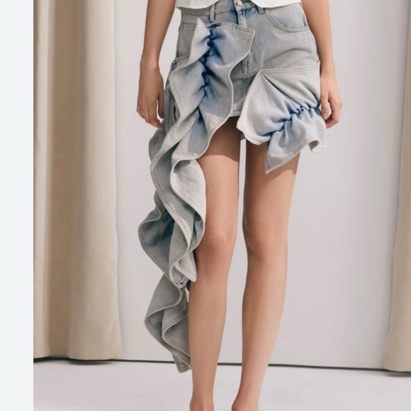 Innovare Denim Eleanor Stylish Denim Ruffle mini Skirt size S - Picture 1 of 11